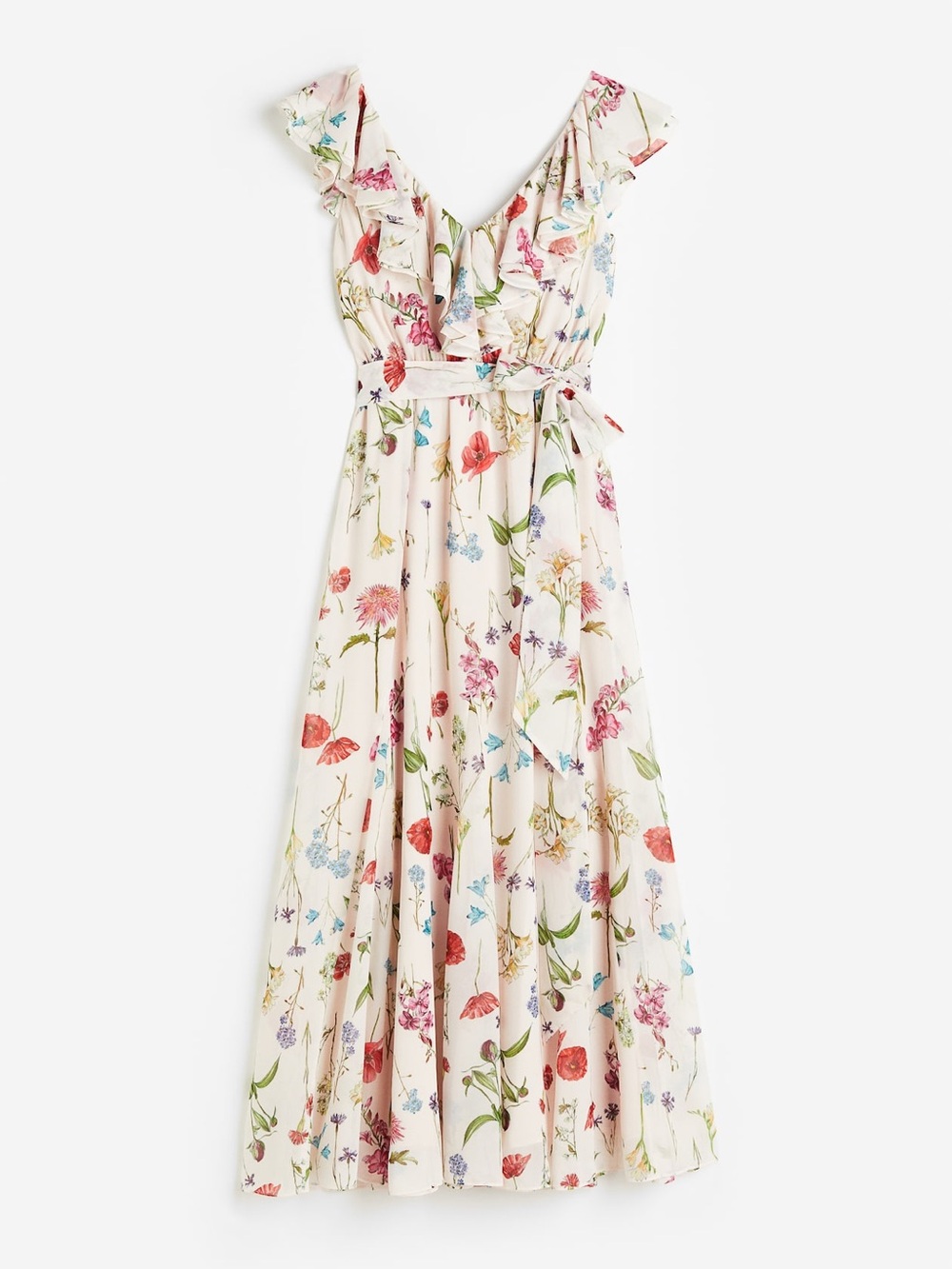 H&M Floral Ruffle V-Neck Maxi Dress with Multicolor Flowers